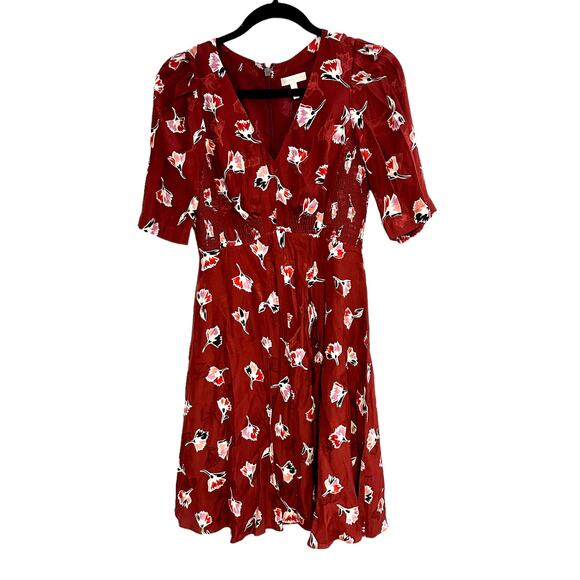 Rebecca Taylor Paintbrush Floral Silk Blend Dress Cabernet Combo - Picture 2 of 11